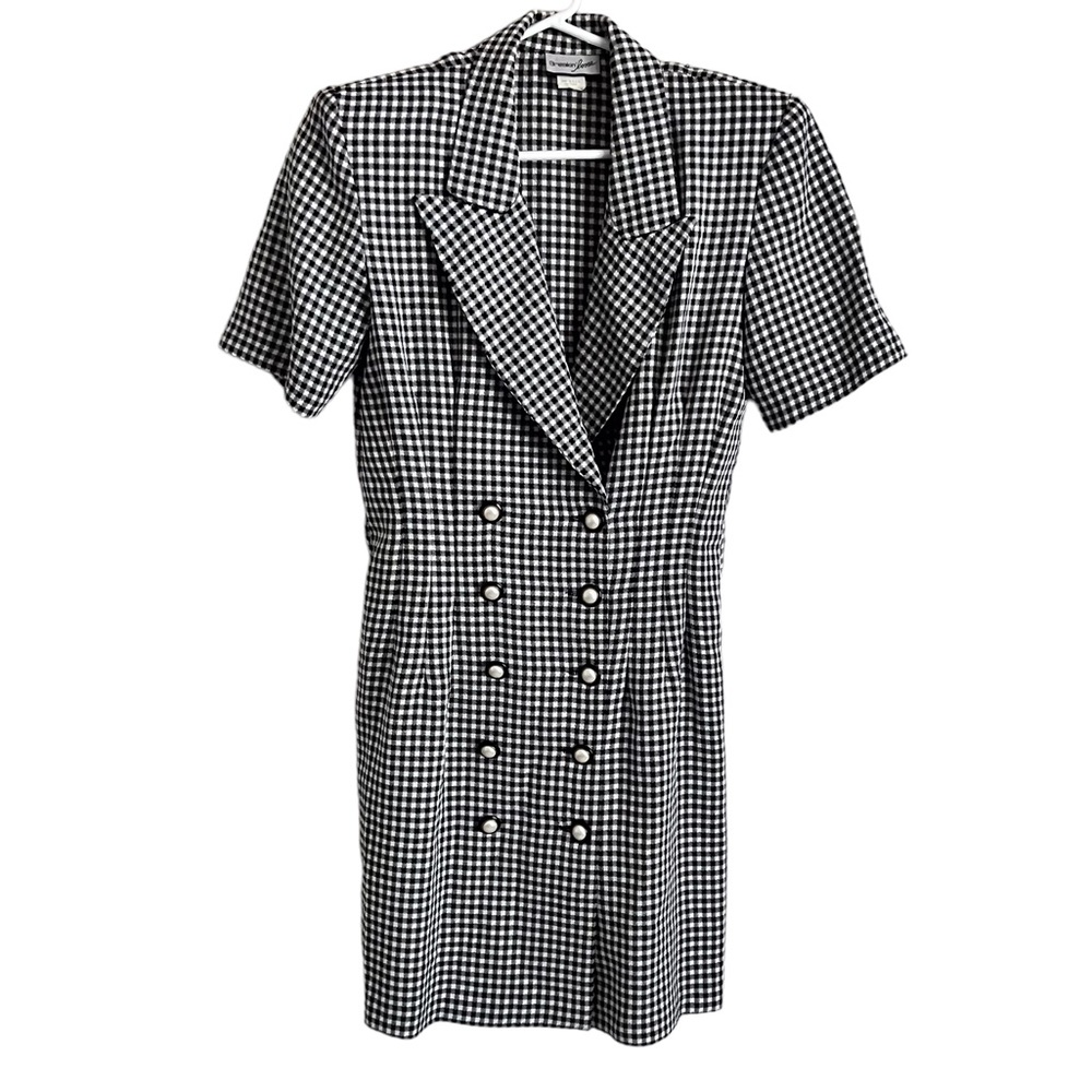 Vintage Button Front Blazer Dress Black White Gingham Breakin’ Loose Sz 11/12